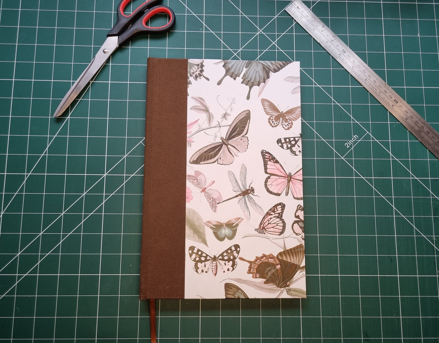 Handmade A4 Sketchbook | 120gsm Paper | Beautiful Butterfly Design with Brown Silk Ribbon Bookmark